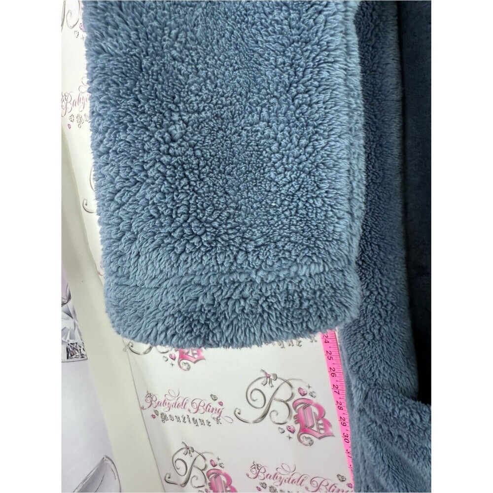UGG robe blue soft fleece thick pockets Hooded Plush Robe in Slate Blue - Picture 8 of 11